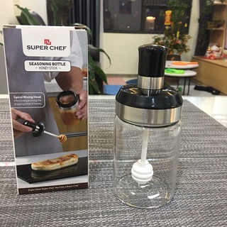 Lọ đựng mật ong thủy tinh có que lấy mật Super Chef 220ml Japanese Technology hàng chính hãng SC-OS6402