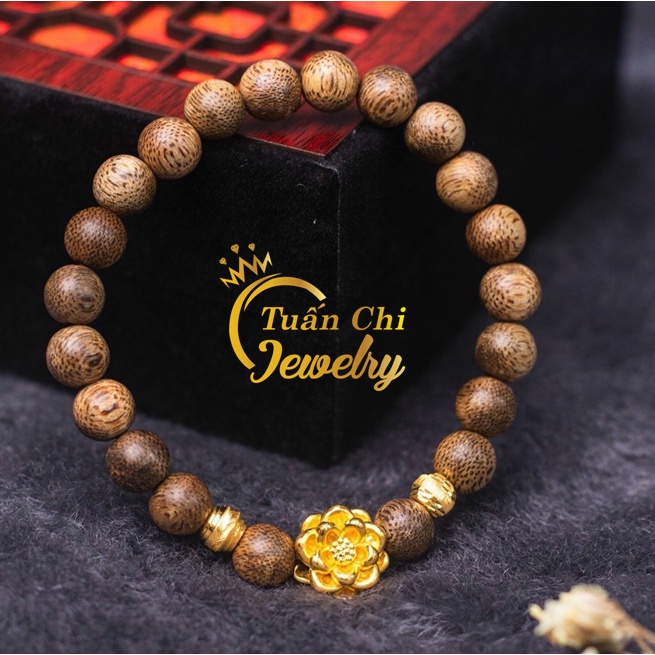 [𝑻𝑨̣̆𝑵𝑮 𝑯𝑶̣̂𝑷 𝑮𝑨̂́𝑴] Vòng tay Trầm Hương- Vòng đôi nam nữ hạt gỗ cao cấp, kết hợp phụ kiện hoa sen bạc xi vàng bình an