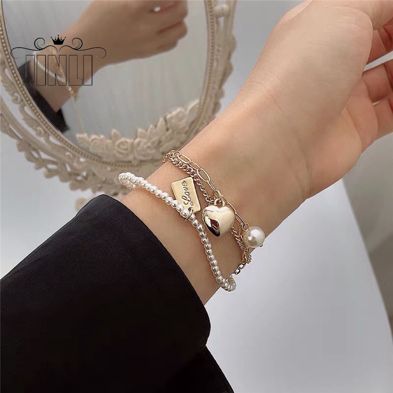Vòng tay nhiều lớp đính hạt ngọc trai thời trang