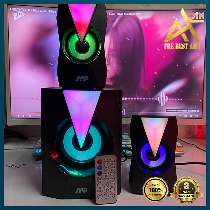 Loa Máy Tính Để Bàn Bluetooth Chính Hãng LED RGB 2.1 AAP E012 Loa Vi Tính Nghe Nhạc Laptop Pc Gaming