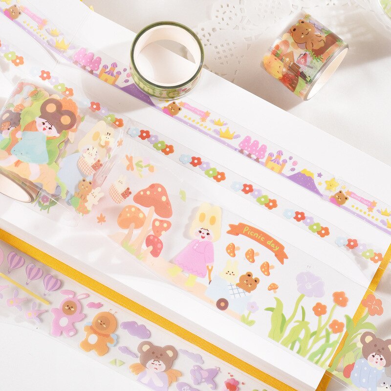 Set 4 cuộn băng dính PET trong suốt họa tiết dễ thương