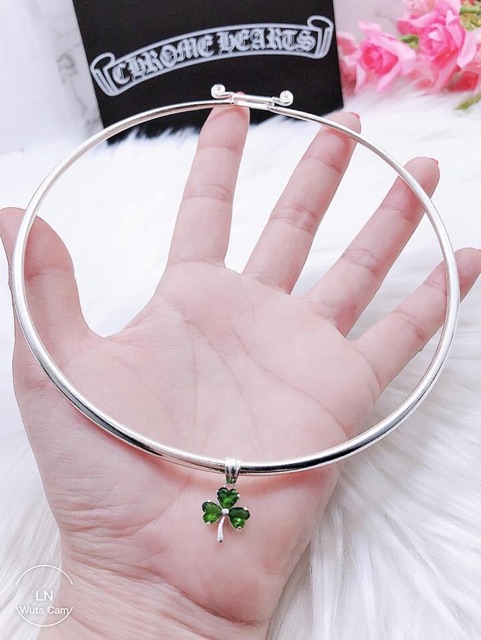 KIỀNG BẠC THÂN RỖNG MẶT HOA ĐÁ SANG CHẢNH - CHẤT LIỆU BẠC