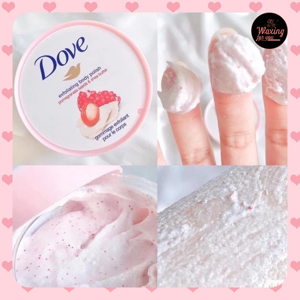 [HÀNG CHÍNH HÃNG] DOVE KEM TẨY TẾ BÀO CHẾT CHO BODY FULL SIZE MÙI LỰA/SỮA GẠO HẠT MACCA (WAXINGFORU)