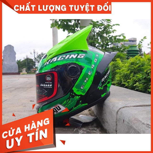 Mũ bảo hiểm fullface AGU tem Racing Xanh Lá ( Gắn sừng và ĐUÔI GIÓ) + TẶNG TÚI ĐỰNG( bảo hành chính hãng 12 tháng)