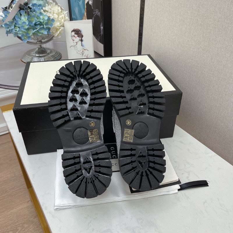 Giày lười loafer nữ da thật mũi tròn đế răng cưa cao 5cm Gucci GC