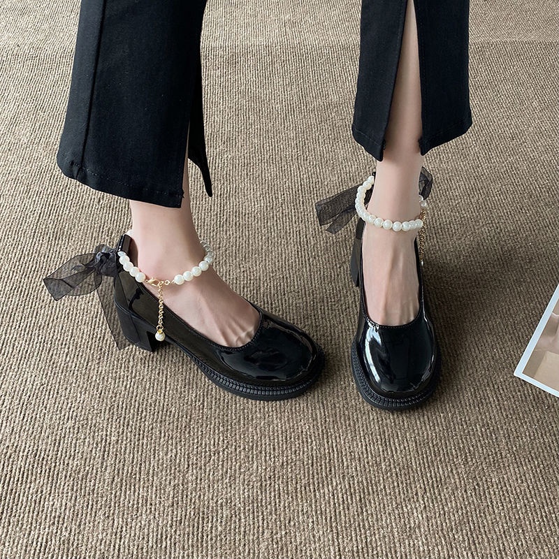 Giày Cao Gót Da Đính Ngọc Trai Phong Cách Pháp 2022 Thời Trang Cho Nữ