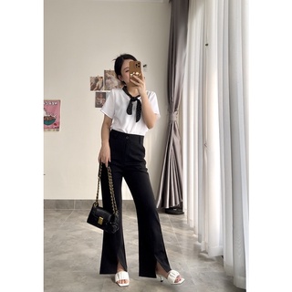 Quần ống loe xẻ gấu size S màu đen