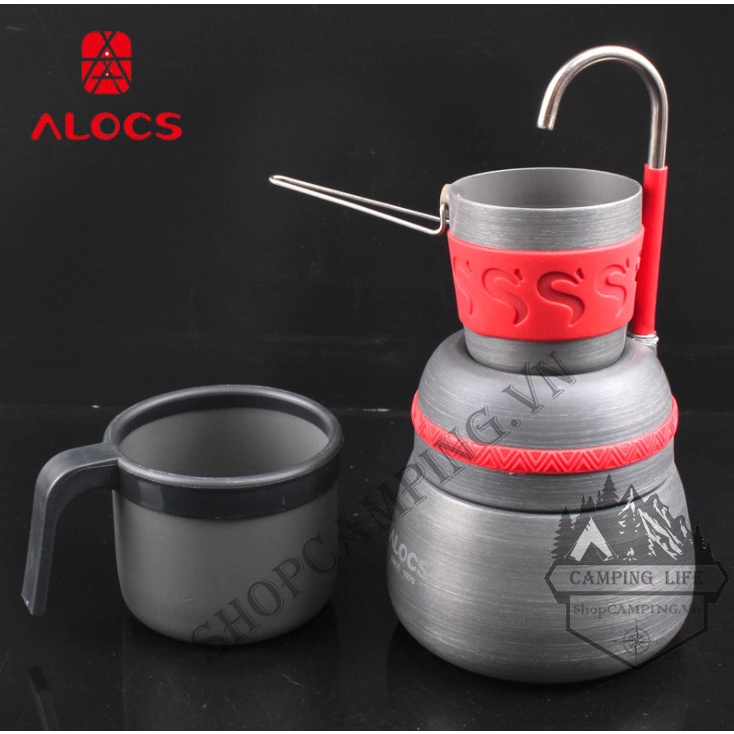 Bộ ấm pha cà phê dã ngoại,cắm trại cao cấp,Ấm Moka pot pha cà phê espresso Alocs kèm 1 cốc