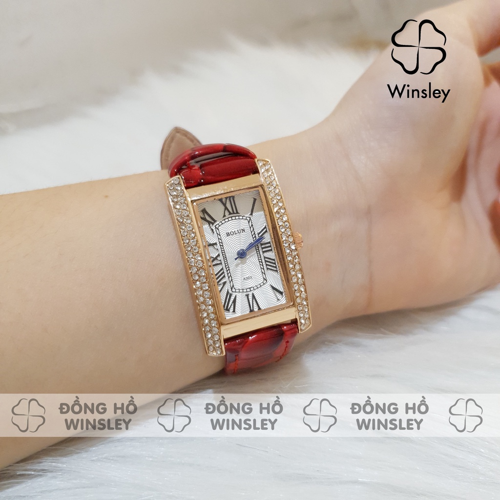 Đồng hồ nữ đeo tay dây da mặt vuông Bolun đính đá chính hãng chống nước tuyệt đối | BigBuy360 - bigbuy360.vn