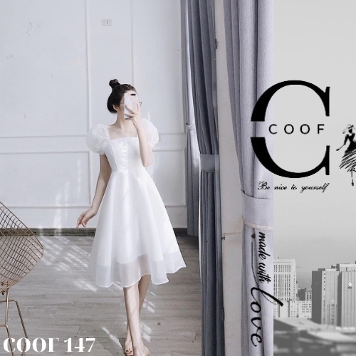 Đầm dự tiệc công chúa tay phồng phối nút siêu xinh- NV47