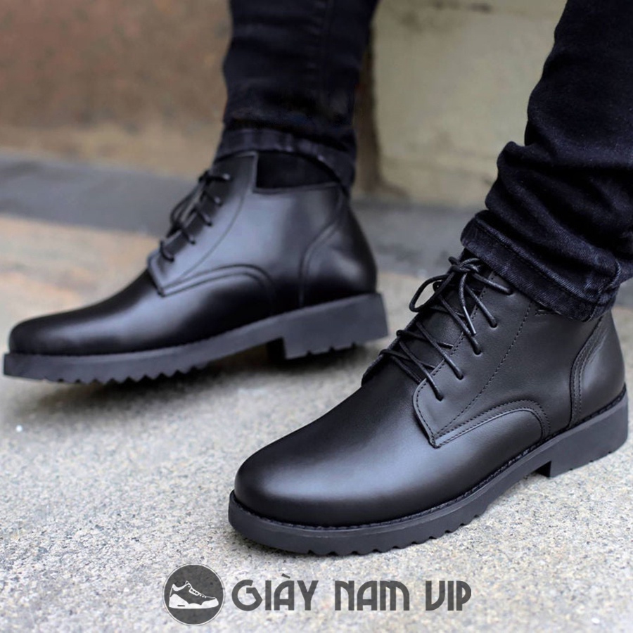 Giày Bốt Nam Cổ Cao Hàn Quốc Đen Da Bò GIAYNAMVIP Giày Boot Nam Chính Hãng Cao Cấp GVN08