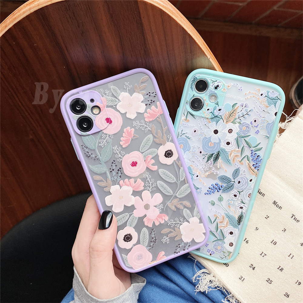 Fashion Casing Realme C25 Realme 8 Pro 5i 6i Realme7 Pro Realme C15 C17 C12 C11 C3 C2 XT Reno 5 Reno4 Reno3 Reno2F Floral Fresh Flower Shockproof Slicone Frame Hard Phone Case IYA