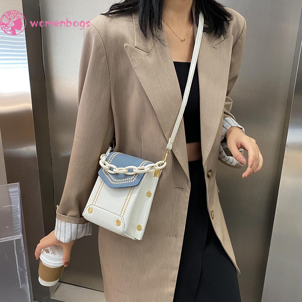 Túi Đeo Chéo Da Pu Phối Màu Thời Trang Cho Nữ