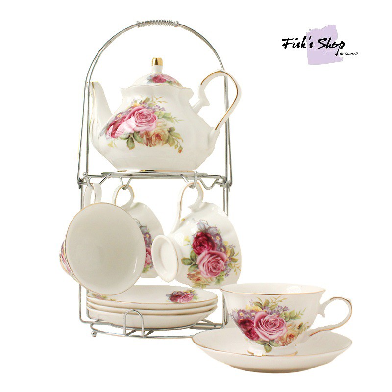 Set ấm trà hoa 9 chiếc giá treo
