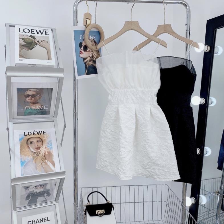 [ 𝐅𝐑𝐄𝐄 𝐒𝐇𝐈𝐏 ]  VÁY GẤM HOA XỐP NGẮN KÈM TƠ DÂY NGỌC 2 MÀU