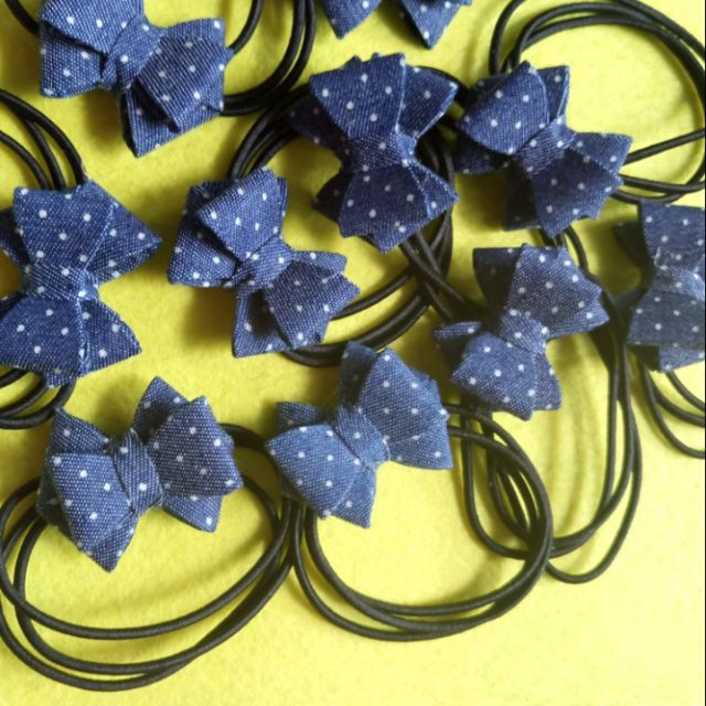 Combo 10 cột tóc nơ xanh chấm bi