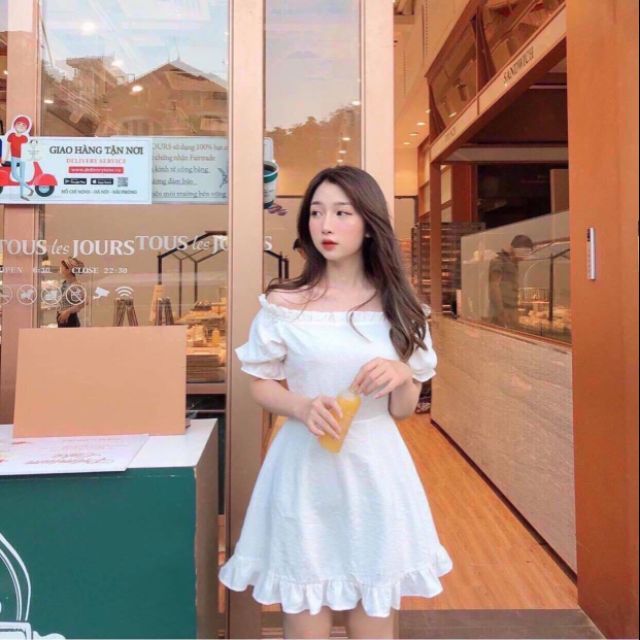 Đầm bẹt vai, đầm nữ, đầm dáng suông, đầm trễ vai, đầm, đầm tay bèo