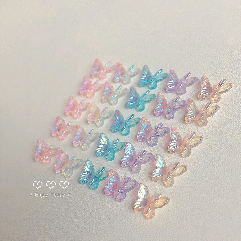 Phụ Kiện Trang Trí Móng Tay 3D Bằng Nhựa Resin Hai Cánh Bướm Cực Quang Mẫu Mới 2022