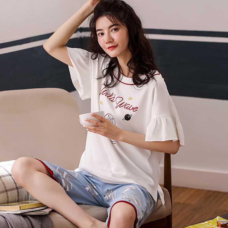 [ẢNH THẬT] Đồ bộ mặc nhà lửng nữ vải cotton 100% mềm mại và thấm mồ hôi, phong cách Hàn Quốc SIZE M-2XL