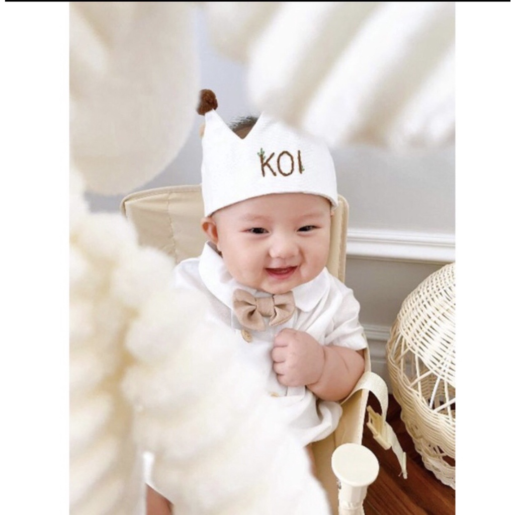 Set bộ nâu cho bé trai - chụp hình - thôi nôi- đầy tháng - vương miện thêu tên-  babycity cho bé trai 6-16kg