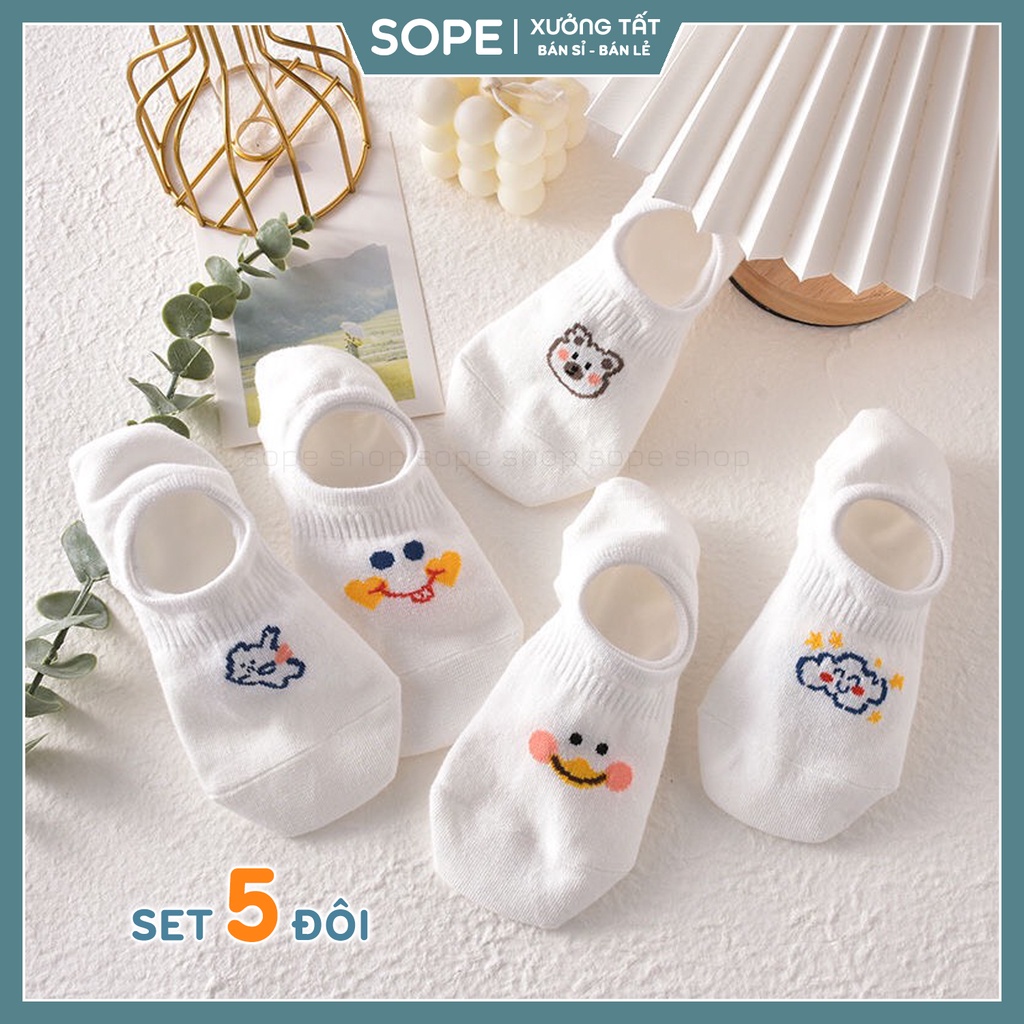 Tất vớ nữ cổ ngắn họa tiết dễ thương, set 5 đôi giúp bạn dễ phối đồ - Sope Shop