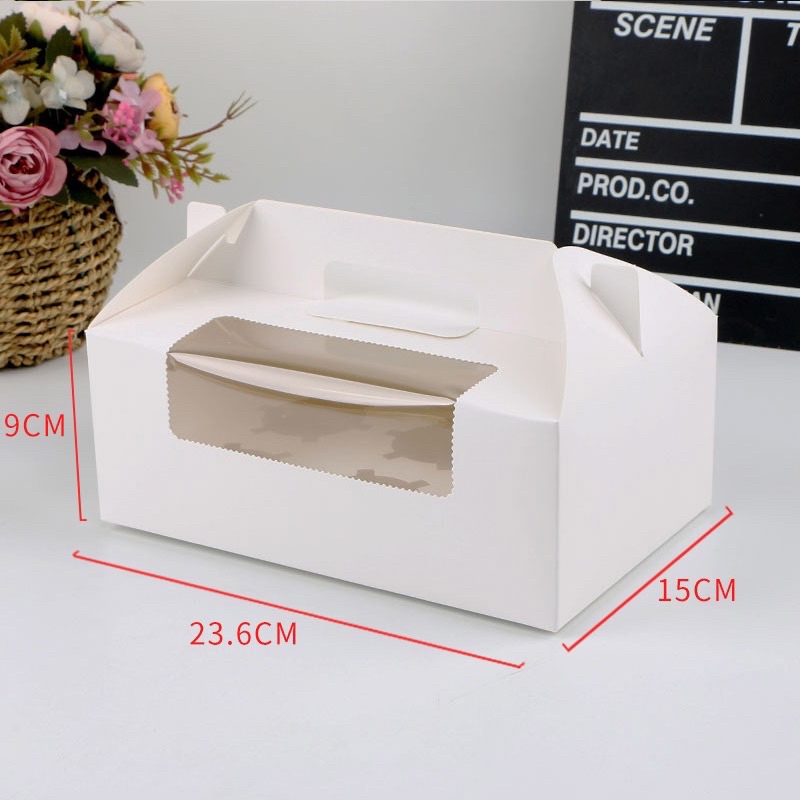 Hộp giấy cupcake trắng có quai xách 4-6 bánh