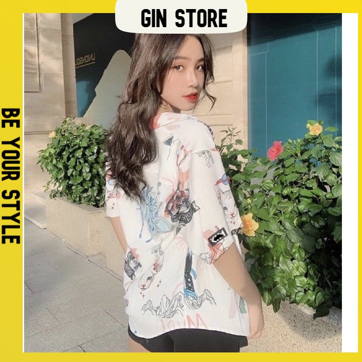 Áo Sơ mi họa tiết Mèo Crayon Fullta nam nữ UNISEX chất lụa - GIN STORE