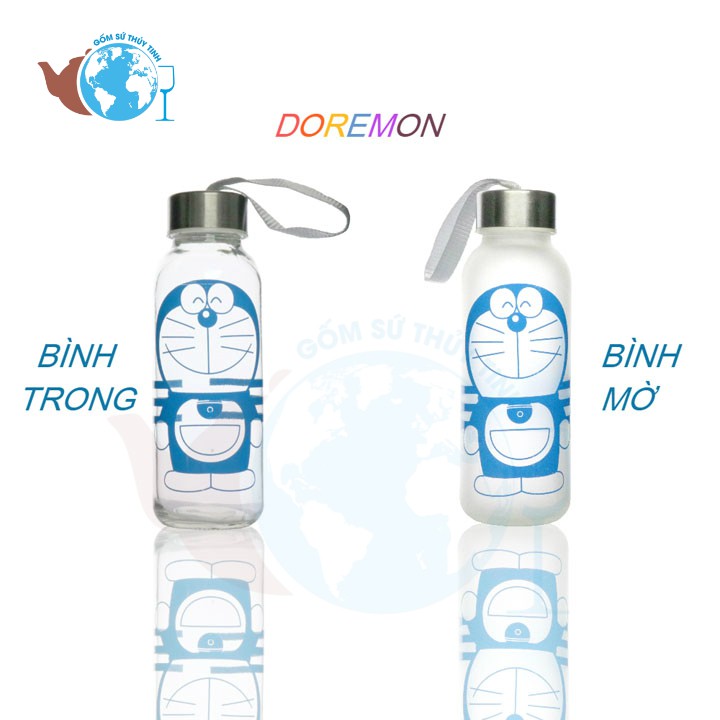 Bình đựng nước thủy tinh in hình ngộ nghĩnh có dây xách 300ml