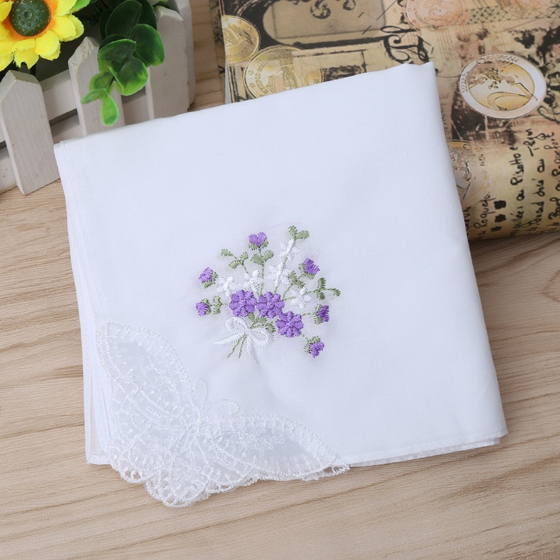 Bộ 6 Khăn Tay Cotton Phối Ren Thêu Hoa Phong Cách Vintage