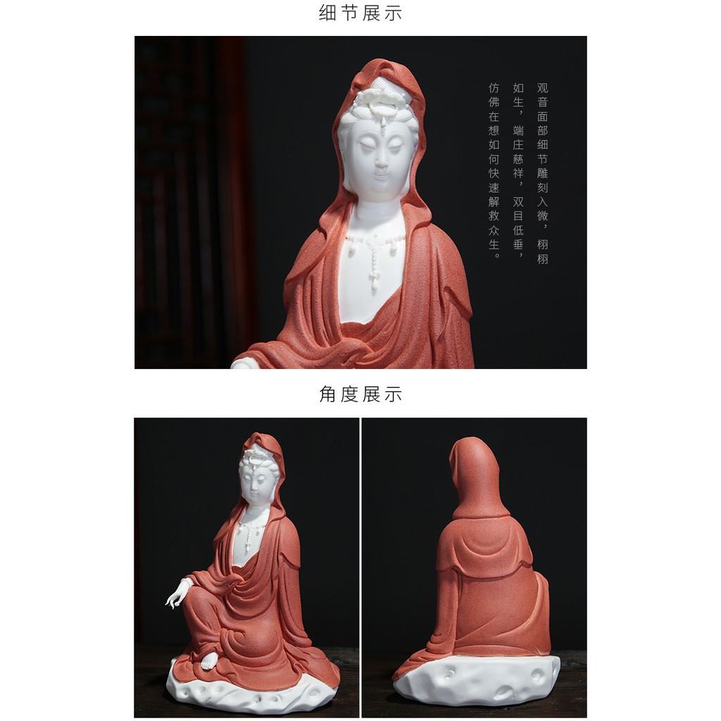 Tượng Quan Âm gốm trắng tọa thiền tịnh tâm- Tượng phật gốm tử sa trang trí decor ghép lũa