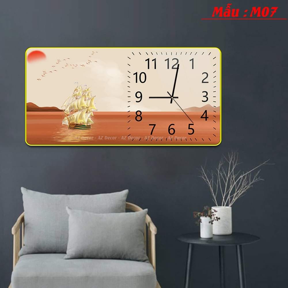 - Mẫu tranh đồng hồ tráng gương ngang- 3 kích thước từ nhỏ đến lớn, phù hợp cho mọi không gian