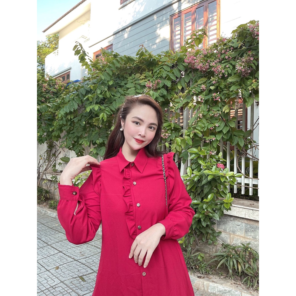 Váy Bầu Thu Đông - Đầm Bầu GUME màu đỏ đuôi cá bèo lệch MYC 1376