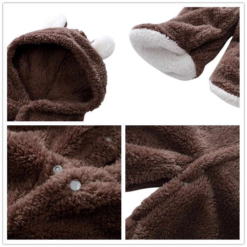Bộ Áo Liền Quần Cotton Tay Dài Có Mũ Trùm Thời Trang Mùa Đông Cho Bé Sơ Sinh