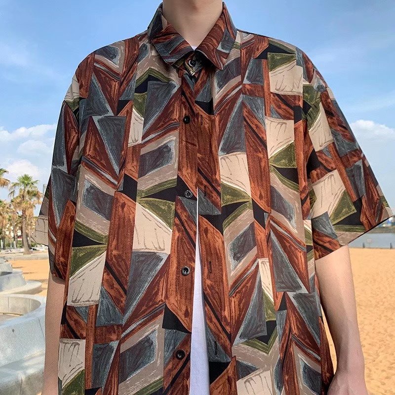 Áo Sơ Mi Ngắn Tay Dáng Rộng In Họa Tiết Graffiti Phong Cách Hàn Quốc Thời Trang Mùa Hè Cho Nam Cỡ M-3XL