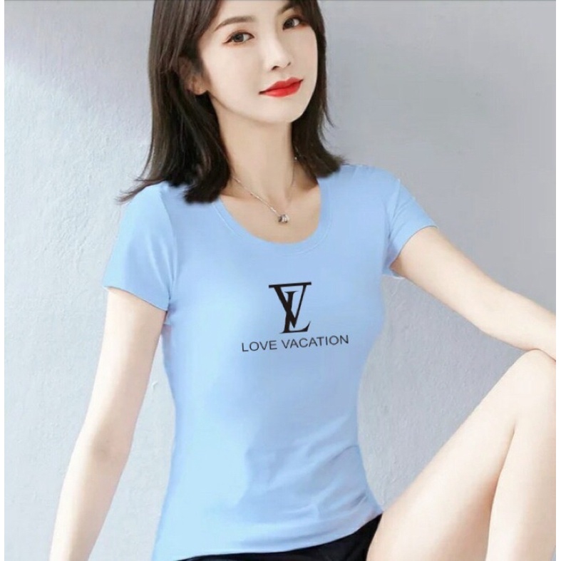 Áo thun nữ ôm body cổ tròn MXM in chữ LV mặc tôn dáng mã ANU008