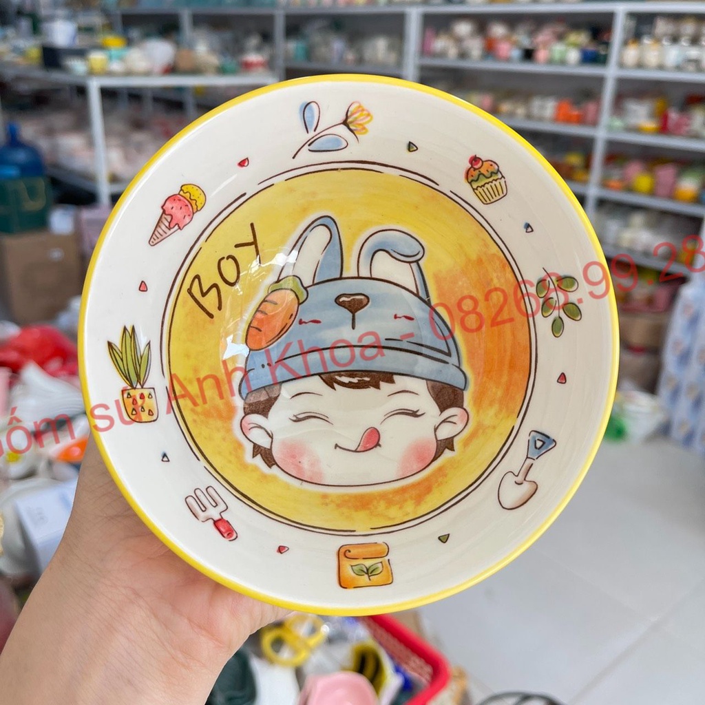 Bộ bát đĩa sứ,Chén Dĩa Sứ Bát Ăn Cơm Decor trang trí món ăn gia đình bộ boy vàng 15 món xinh yêu.