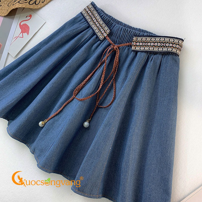 Chân váy ngắn denim xanh đậm chân váy jean lưng thun GLV146 Cuocsongvang