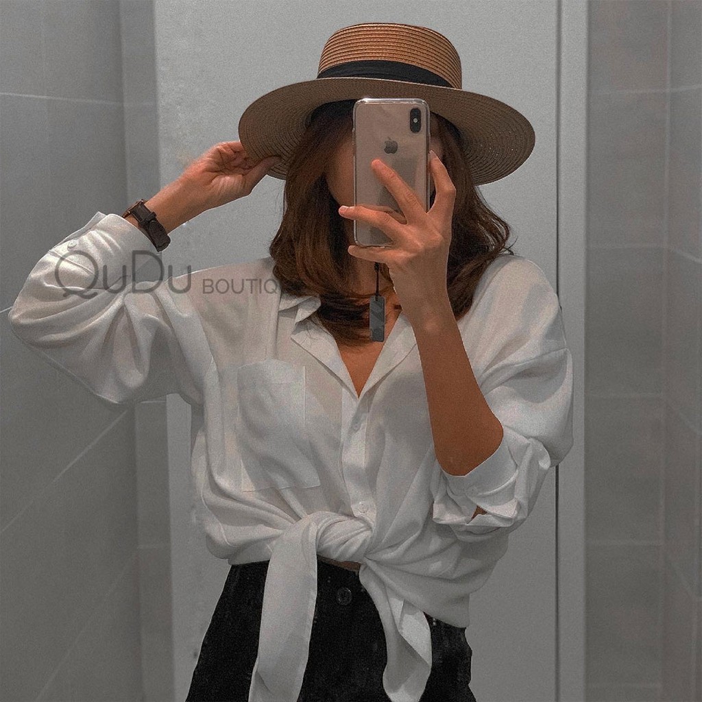 [Thiết Kế QuDu ] Áo Sơ Mi Nữ Dài Tay TRƠN Basic Unisex Dáng Rộng Trắng và Đen Kiểu Áo Sơ Mi Nữ Tay Dài Form Rộng Suông