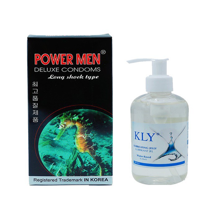 Bao cao su Powermen Cá ngựa 12 cái và 250ml gel bôi trơn KLY