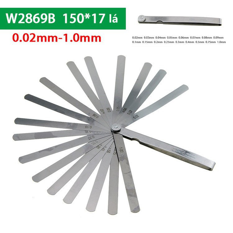 HÀNG ĐIỆN TỬ GIÁ RẺ Thước căn lá 0.02~1.00mm 17 lá -Chiều dài lá 150mm