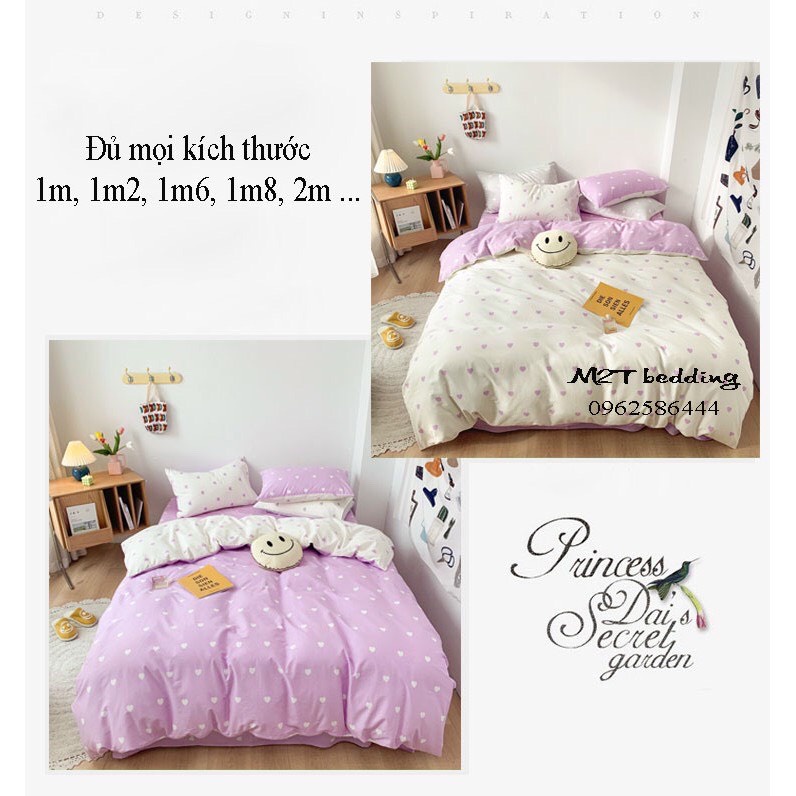 Bộ chăn ga gối Cotton Poly Decor Bedding phong cách Hàn Quốc Drap giường cotton  họa tiết trái tim