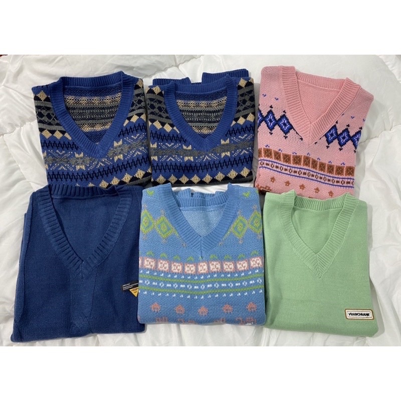 SẴN/ẢNH THẬT SALE| ÁO GILE LEN KẺ XANH FREESIZE ULZZANG VINTAGE
