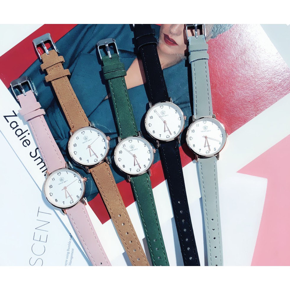 (Ko tặng lắc) Đồng hồ thời trang nữ Fashion Watch W2 dây da lộn mặt số tim | BigBuy360 - bigbuy360.vn