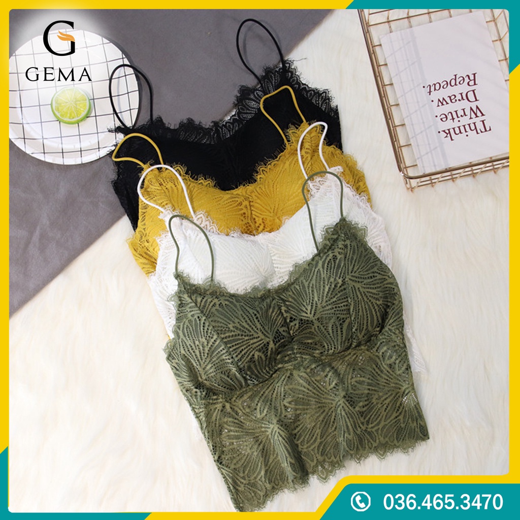 Áo Ren 2 Dây Croptop, Áo Sợi Bún Hai Dây Ren Có Mút Đệm tôn vòng 1