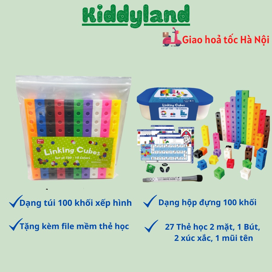 Bộ học toán và xếp hình sáng tạo NUMBER BLOCK Linking Cubes 100 khối cho bé