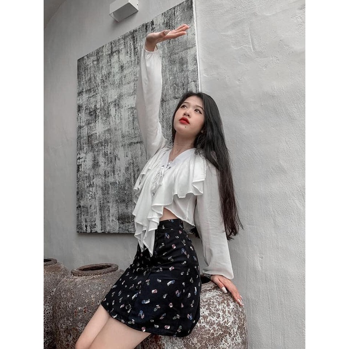 SALE OFF-chân váy A hoa nhí  cài  nút YN