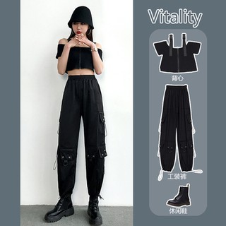 Quần yếm dây rút lưng cao dáng rộng dễ phối đồ hợp thời trang
