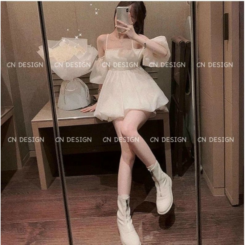 Set áo 2 dây trễ vai+quần chất voan 2 lớp siêu cute