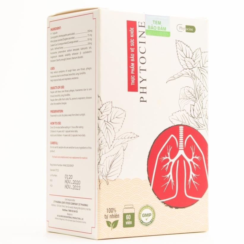 Phytocine – Cao Xuyên Tâm Liên 250mg - Hỗ trợ giảm các triệu chứng ho sốt, đau rát họng, viêm amidan, phổi (60 viên)