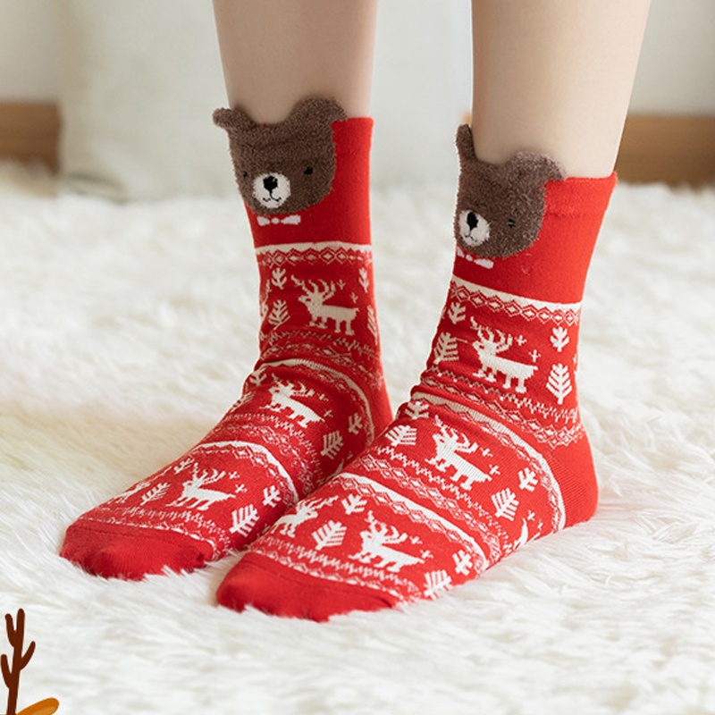 1 Đôi Tất Cotton In Hình Giáng Sinh Dễ Thương